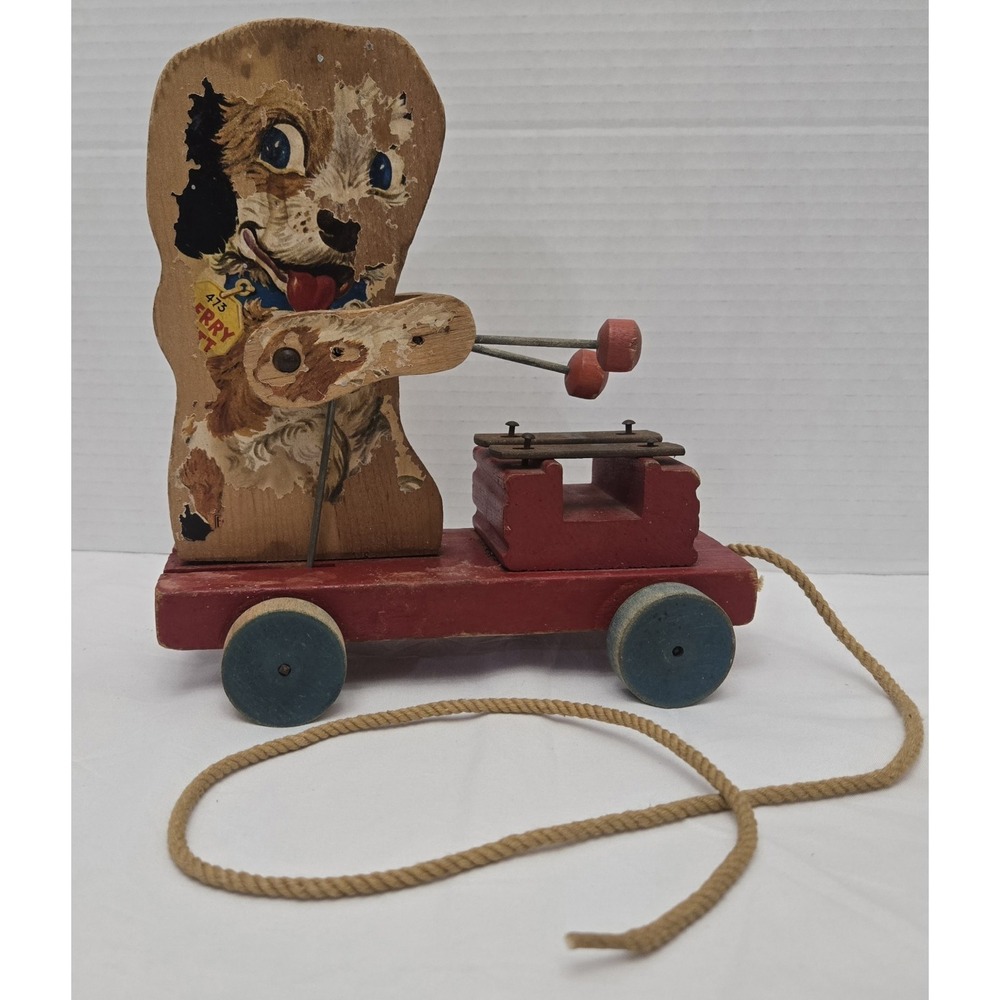 Vintage Fisher Price Merry Mutt #473 Working Musical Pull Toy‎ 1949-1954